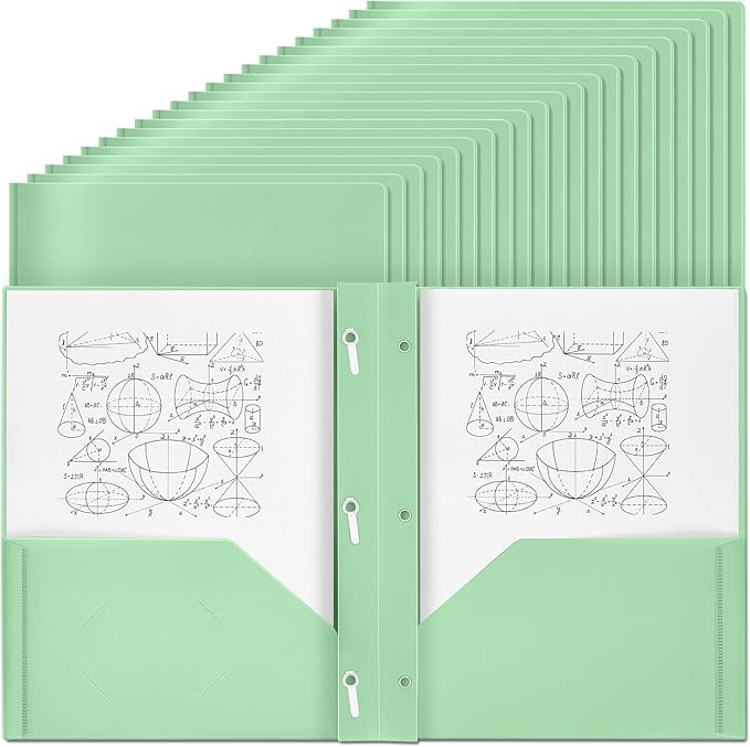 Yeaqee 60 Plastic Folders with Pockets and Prong Plastic Folders with 2 Pockets Pocket for Office, School for Students, Teachers, Office Workers (Sage Green)