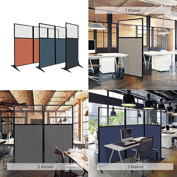 Versare Workstation Partition | Portable Wall Divider | Modern Office Cubicle | Free Standing Privacy Screen | Flexible Work Space | 66" x 70" W/Window, Charcoal Gray Fabric Panels