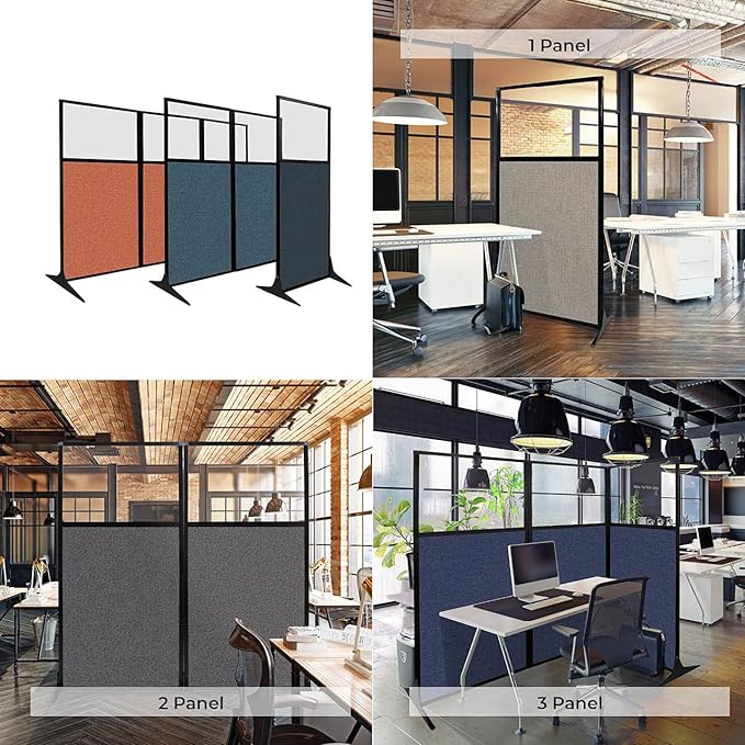 Versare Workstation Partition | Portable Wall Divider | Modern Office Cubicle | Free Standing Privacy Screen | Flexible Work Space | 66" x 70" W/Window, Caribbean Fabric Panels