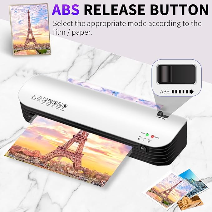 9 Inch Laminator Machine for Documents and Photos, 6 in1 A4 Thermal Laminator Machine with Never Jam Technology, 15 Laminating Sheets, Use for Home Office School