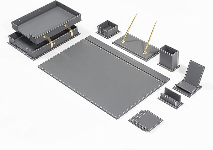 MOOGCO Bonded Set - Desk Accessories - Leather Desk Organizer - Bonded Leather Set - Office Desk Accessories - Home Office Accessories - Desk Supplies - Leather Desk Set - Office Accessories