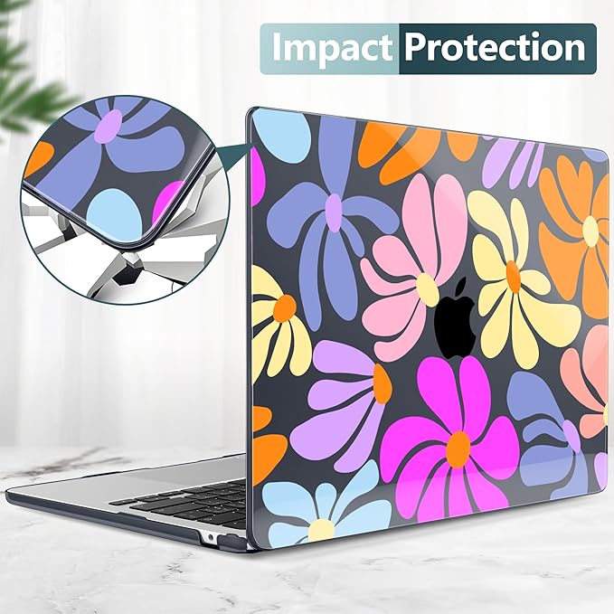 DONGKE Compatible with M4 MacBook Air 15 inch Case 2025-2023 A3241 A3114 A2941 M3 M2 Retina Display Touch ID, Plastic Hard Case & Keyboard Skin for MacBook Air 15" - Black Retro Florals