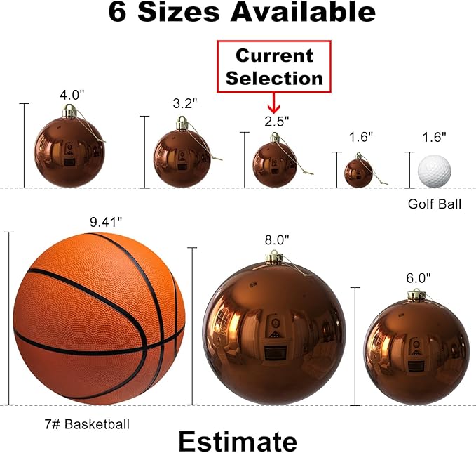 Bronze 2.5" Christmas Balls Christmas Tree Decoration Ornaments Shatterproof Hanging Balls for Birthday Halloween Holiday Wedding Decorations Set of 18pcs