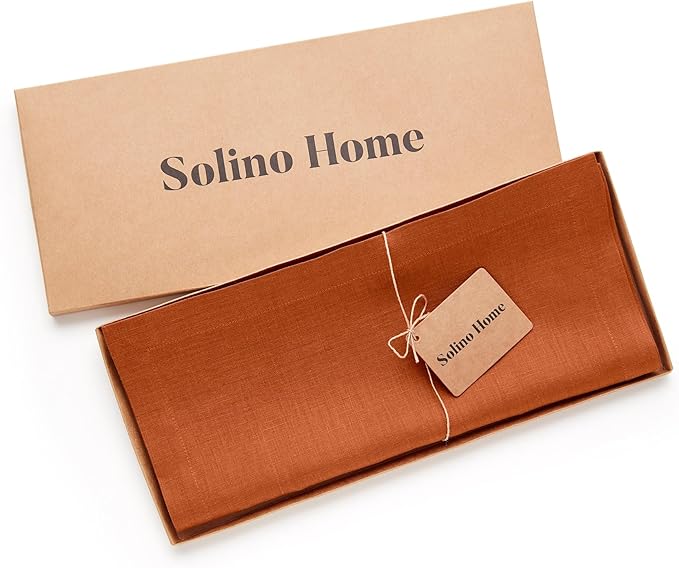 Solino Home Linen Cinnamon Table Runner 48 Inches - 100% Pure Linen Farmhouse Short Table Runner 14 x 48 Inch Ideal for Dresser and Coffee Tables - Fete - Fall, Autumn, Winter, Thanksgiving