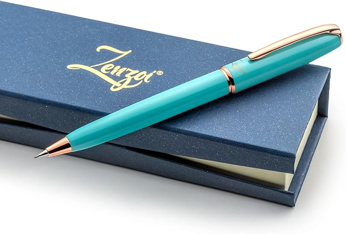 ZenZoi Turquoise Mechanical Pencil w/Schmidt 0.7 mm Twist Lead System. Elegant Full Metal Pencil for Sketching, Drawing, Drafting, Writing & Note Taking. Luxury Gift Box for Men or Women
