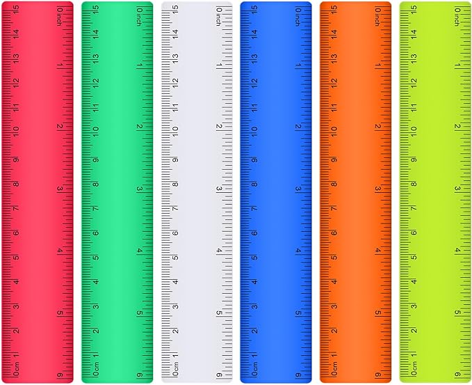 Zonon 6 Pcs 6 Inch Ruler Bulk Colorful Plastic Flexible Straight Metric Rulers with Centimeters and Inches Drafting Measuring Tool for Classroom School Students Education