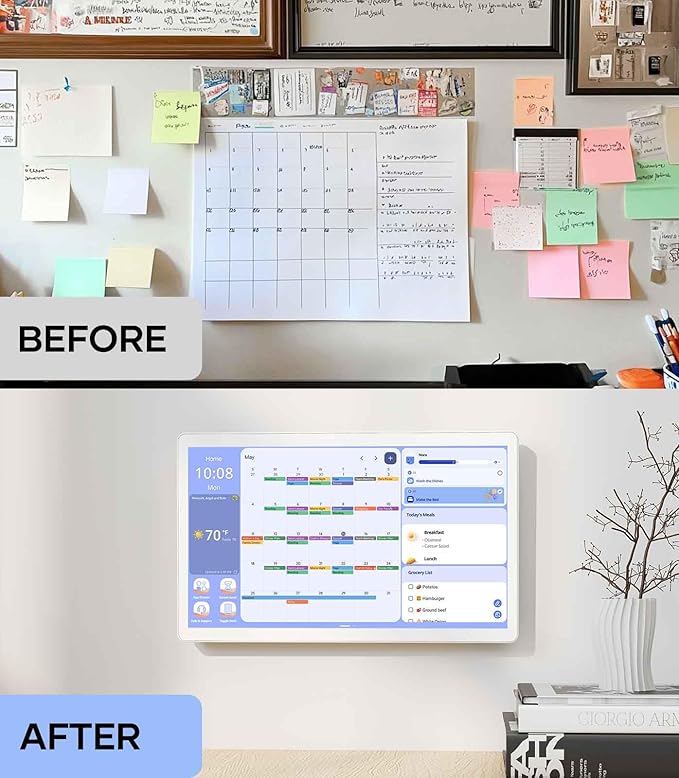 Digital Calendar 15.6'' Wall Touch Screen Chore Chart Customize Dashboard Smart Electronic Calendar Digital for Family Meal Planner Support All Google Play Apps with Stand Wall Mount White