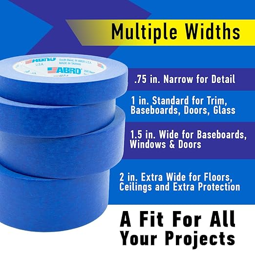 ABRO Blue Painters Tape 1 Inch Wide, 24mm x 55M, All Purpose Blue Tape, Temporary Labeling, Easy Tear, Clean Removal, Masking Tape Colored DIY or Pro - 6 Pack
