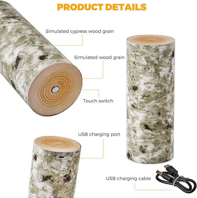 USB Charging Touch Bedside Table Lamp, 4000mAh Rechargeable Battery - Stepless Dimming Imitation Birch Tree Lamp, Portable Night Light for Bedroom, Camping, Dorm, Living Room, Office