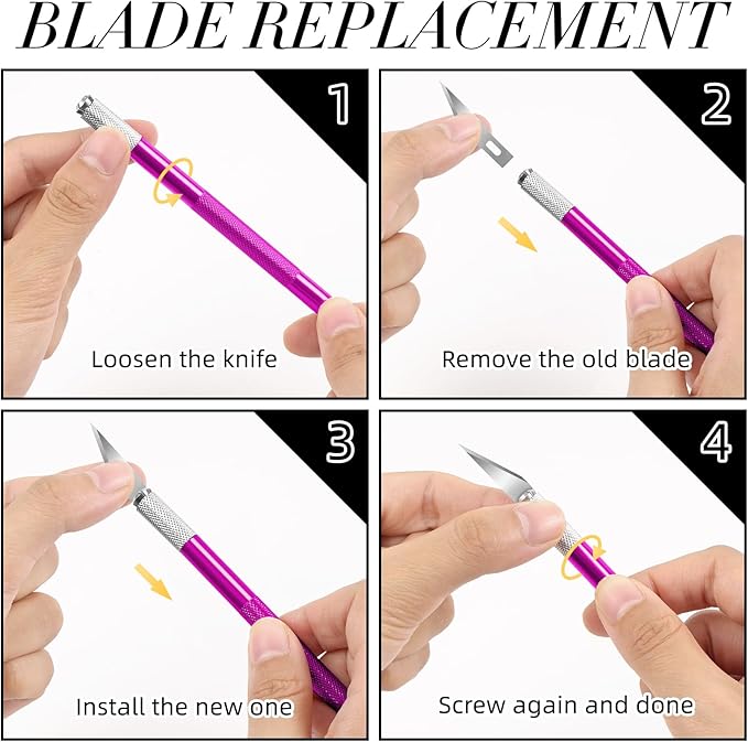 Exacto Knife,Craft Knife Hobby Knife 74 Pack with 4 Upgrade Sharp Hobby Knives and 70 Spare Knife Blades for Art, Scrapbooking,Stencil (Purple)