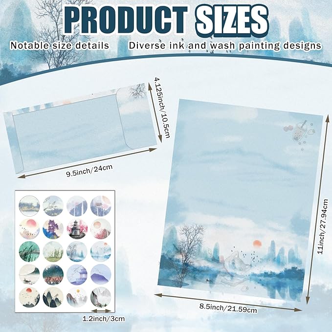 250Pcs Japanese Stationery Paper and Envelope Set with 100 Letterhead Papers and 50 Envelopes, 10 Design for Letter Writing Invitations Computer Holidays Party Notes, 8.5x11 Inch-Flower