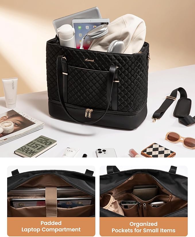 LOVEVOOK Lunch Tote Bag for Women, 15.6 Inch Laptop Work Bag With Lunch Compartment & Large Cup Holder, Lightweight Work Briefcase for Travel, Bussiness, Teacher