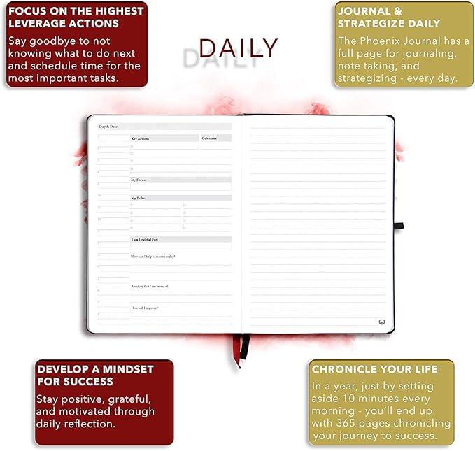 The Phoenix Journal - Best Daily Goal Planner, Organizer, & Calendar for Goal Setting, Gratitude, Happiness, & Productivity - Vision Board & Habit Tracking - 12 Weeks, Undated, Hardcover (Classic)