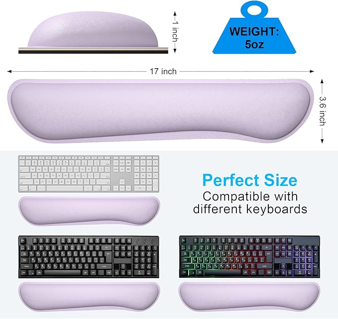 Dapesuom Enlarge Keyboard Wrist Rest, Cute Memory Foam Keyboard Wrist Cushion for Computer Desk Mats Support, Typing Pain Relief Ergonomic Mouse Pad Rests with Non-Slip Base for Gaming, Laptop, Purple