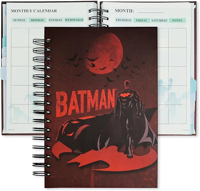 Super Hero Academic Planner, Weekly Monthly Daily Agenda, Custom Date Organizer for Time Management, Spiral Bound Notebook with Colorful Tabs, Datebooks for Reward School Teacher (Red)