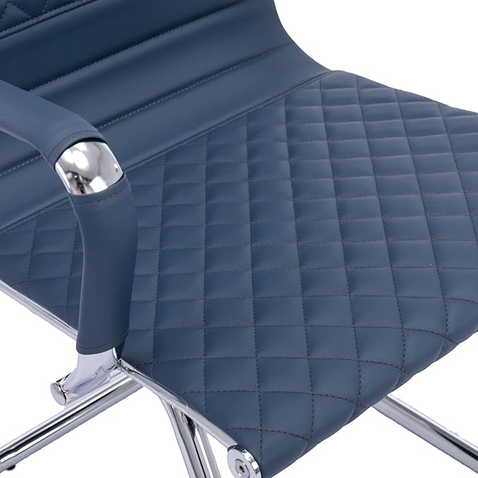 Office Guest Chairs Reception Chairs Waiting Room Chairs Set of 4 Conference Room Chair with Mid Back, Modern PU Leather Desk Chairs, Navy