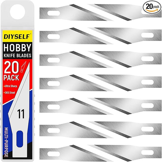 DIYSELF 20PCS Craft Knife Blades, SK5 Carbon Steel #11 Exacto Knife Blades Refill Hobby Art Blade Exacto Blade Cutting Tool with Storage Case for Craft, Hobby, Scrapbooking, Stencil
