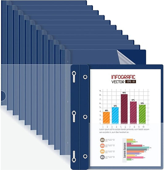 HAUTOCO 12 Pack Plastic Report Covers with 3-Prong Fasteners Clear Front Resume Portfolio Folder for 8.5x11 Letter Size Paper, Presentation Document Report Folders for Office School Use, Navy Blue