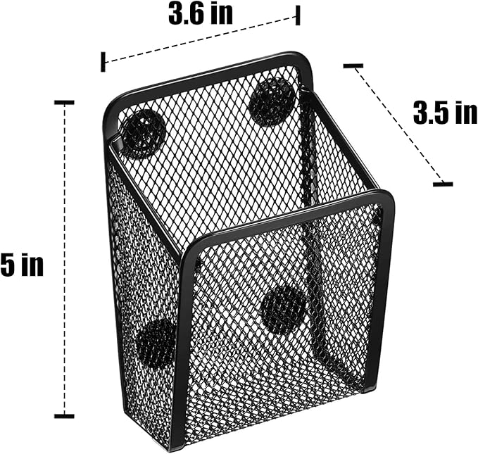 Ameceres Magnetic Pencil Holder - Extra Strong Magnets Mesh Marker Holder Perfect for Whiteboard, Refrigerator and Locker Accessories (1 Basket, 2 Packs Black)