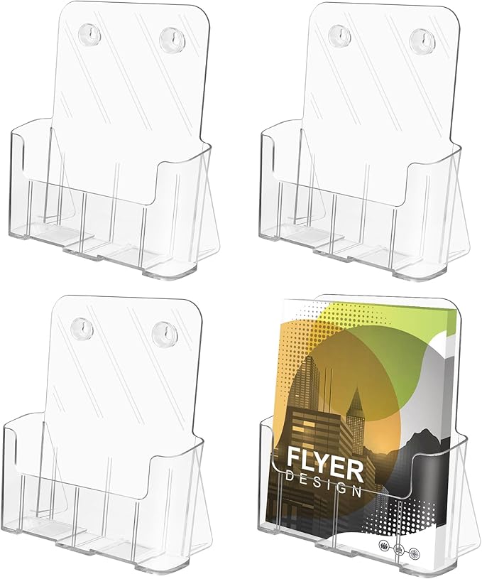 Acrylic Brochure Holder, 4 Packs Brochure Holder 8.5 x 11, Flyer Holder for Business, Clear Brochure Display Stand for Pamphlet Paper Literature Document Magazine Menu, Table Desk Wall Mount