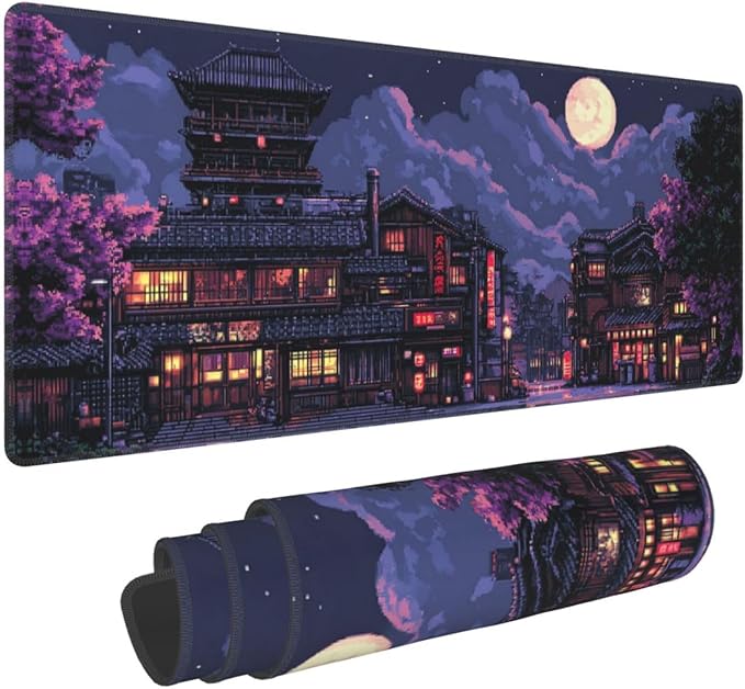 Night Mouse Pad 31.5 X 11.8 Inch Big Desk Rubber Base Stitched Edges Keyboard Pad XXL Mouse Mat for Home Game and Office