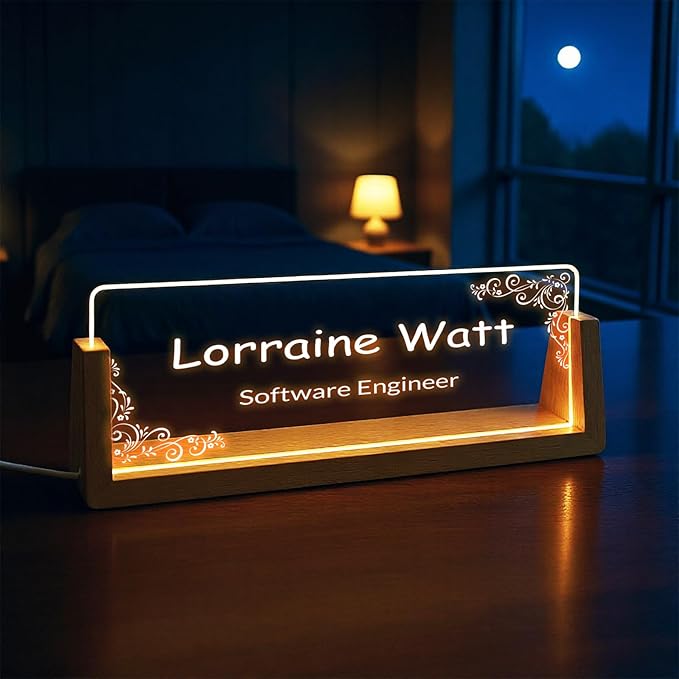 Custom Desk Name Plate,Light Up Acrylic Office Sign, Personalized Gift for Boss Coworker Teacher, Employee Appreciation Award, Home Office Decor