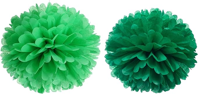 14" Green Tissue Pom Poms Kit DIY Decorative Paper Flowers Ball for Birthday Party Wedding Baby Shower Home Outdoor Hanging Decorations, Pack of 10