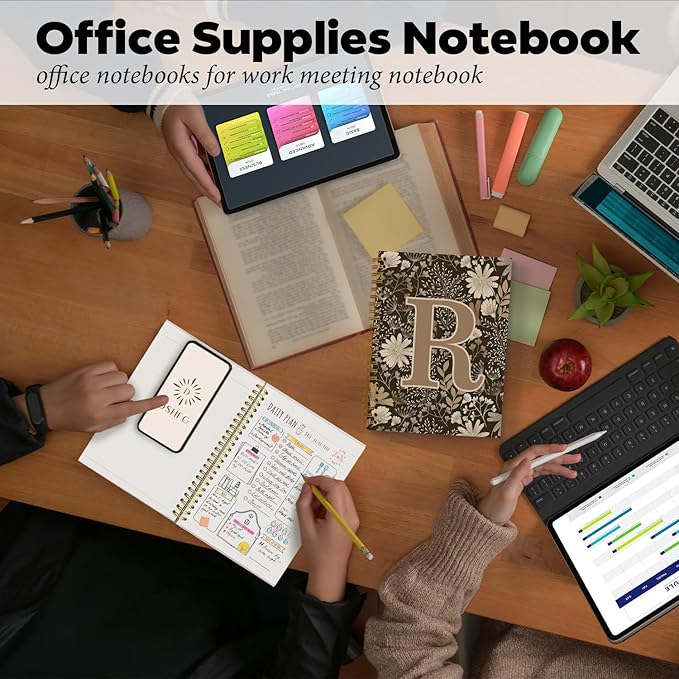 Initial R Personalized Journal Notebook, Boho Floral Journaling Notebooks for Women Girls, Costom Monogrammed Gifts for Women Mom Girls Friends, Letter Spiral Notebook, 5.5x8.3