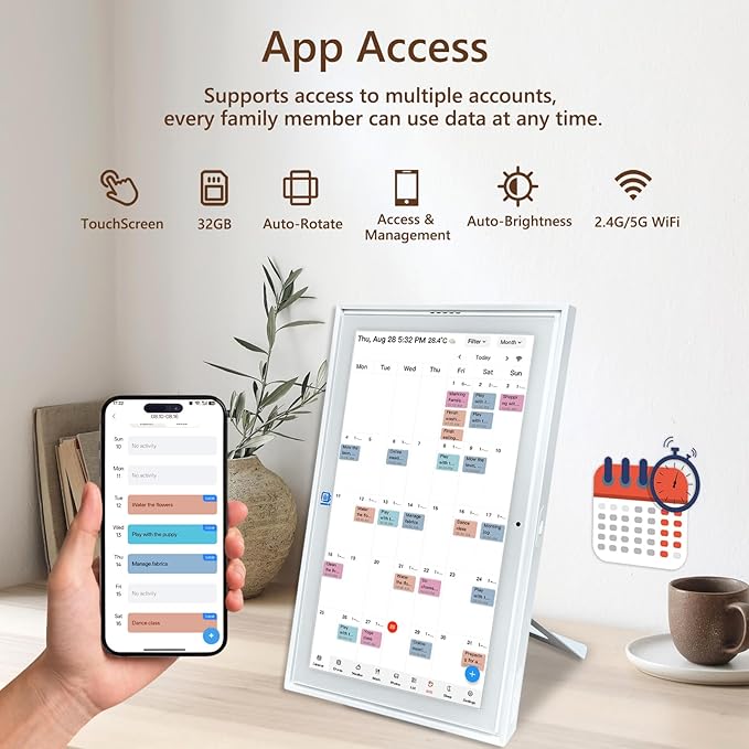15.6 Inch Digital Calendar,Desktop&Wall Calendar Planner,Chore Chart,Meal Planning,Photo Share,Alarm Reminder,Task Rewards System,TouchScreen Smart Electronic Calender for Family Organizer- 5MP Webcam