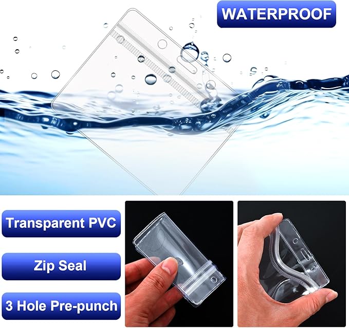 100 Pcs Lanyards for ID Badges and 100 Pcs Clear Name Tag Holders Reusable Lanyard with Clip Plastic ID Card Badge Holder Name Badges for Adults Kids Business School Office Supplies (Dark Blue)