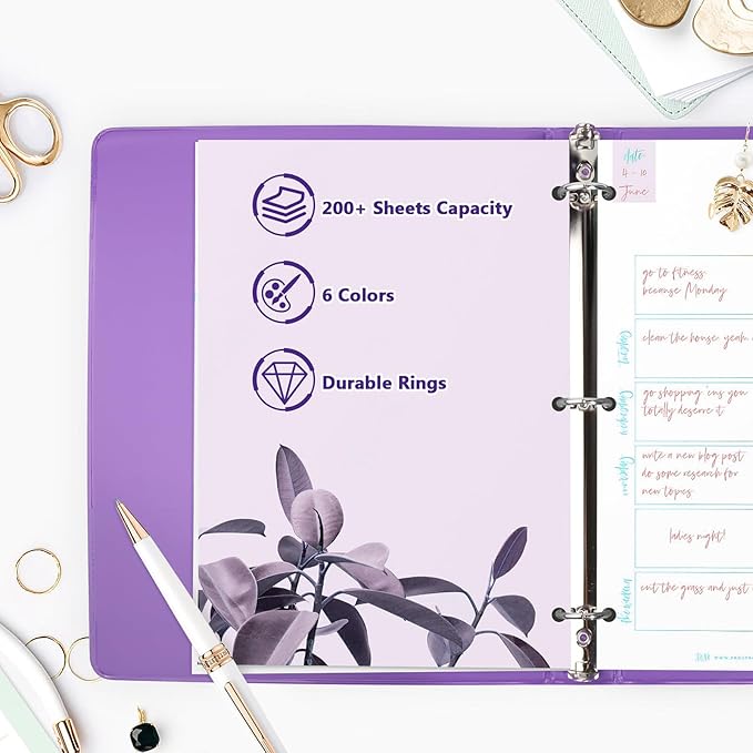 COMIX 3 Ring Binder 1 inch with Clear View Cover, 1" View Binder Holds 200 Sheets of US Letter Size Paper, 6 Pack (Purple)