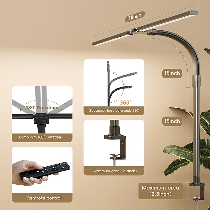 LED Double Head Desk Lamp,24W Brightest Architect Double Swing-arm Table Lamps,5 Adjustable Brightness Color Temperature ，for Workbench/Monitor/Home/Reading/Offices/Bedrooms/Dormitories