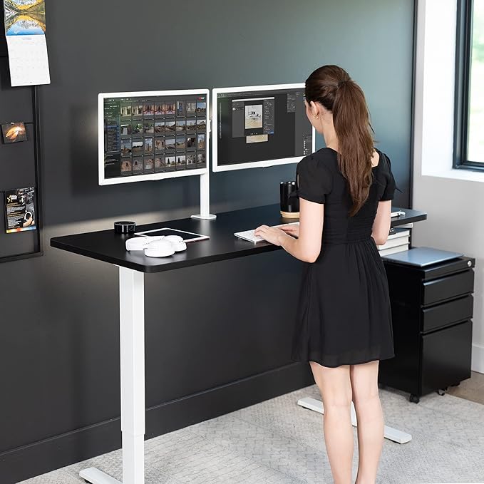 VIVO Electric 60 x 24 in Standing Desk, Memory Height Adjustment, 1B Series, One-Piece Black Top, White Frame, DESK-KIT-1W6B