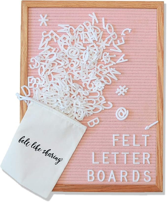 Felt Like Sharing Large Letter Board (Light Pink Felt - 12”x16”) – Changeable Message Board with 3 Sets of Felt Board Letters – Statement Wall Sign for Quotes, Home or Holiday Decor In Oak Frame
