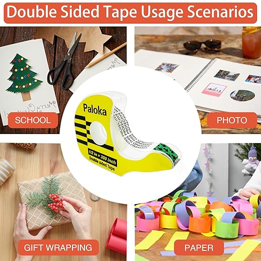 PALOKA Variety Pack Gift Wrapping Tape, 12 Rolls with Dispensers, Includes Invisible Tape, Double-Sided Tape, Clear Tape for Wrapping Paper, Back to School, Home, Office, Christmas, Holiday