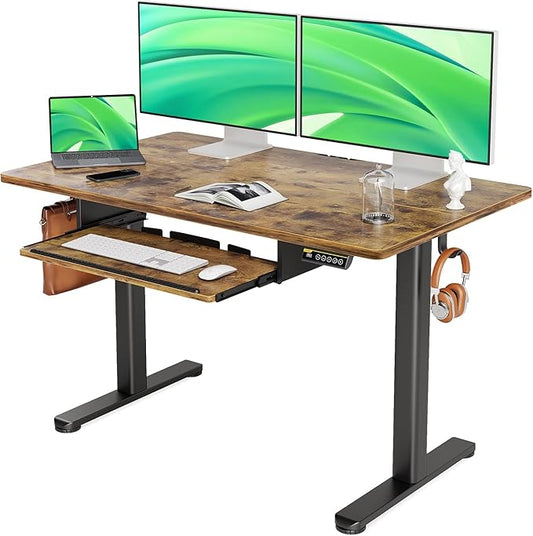 Claiks Standing Desk with Keyboard Tray, Standing Desk Adjustable Height, Raising Desks for Home Office and Computer Workstation, 48 Inches, Rustic Brown