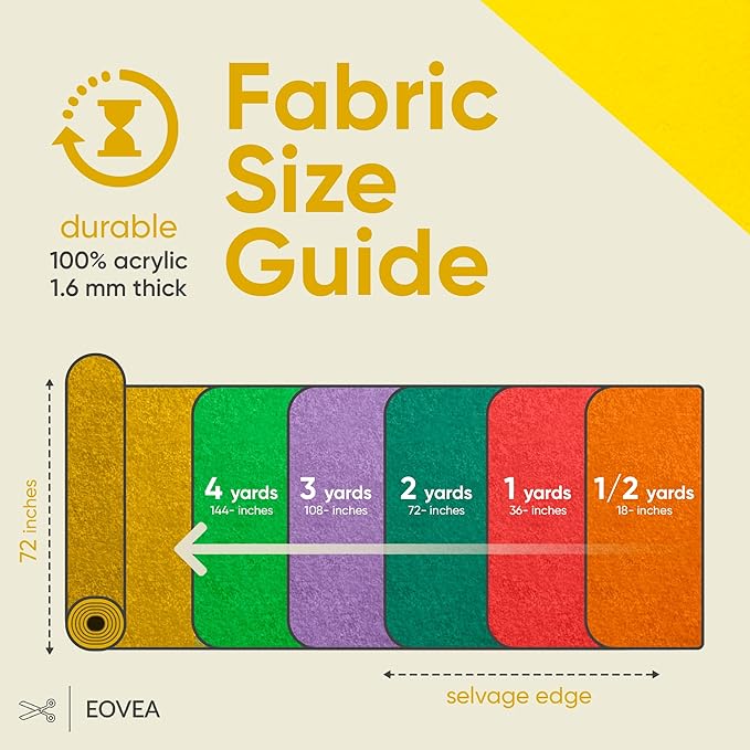 EOVEA | Acrylic Felt Fabric by The Yard - Non-Stiff, Soft Material - 72" Wide - 1.6mm Thick Felt Sheets for DIY Crafts, Sewing, Upholstery, Cushion, Padding(Yellow, 2 Yard)