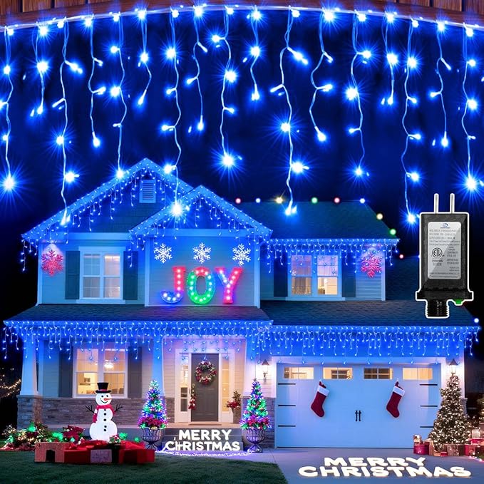 1332 LED Christmas Lights with 296 Drops,132ft 12 Modes Hanging ice String Lights with Timer & Dimmable & Waterproof, Plug-in Fairy Lights for Indoor Tree Holiday Wedding Party Christmas Decor Blue