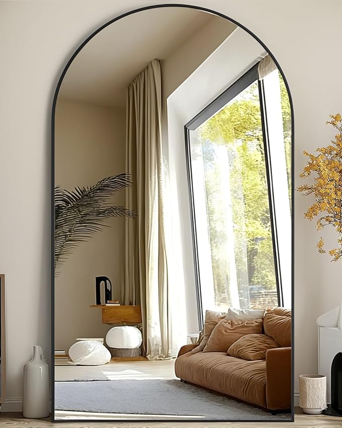 Antok Full Length Mirror, 88"x44" Oversized Floor Mirror Freestanding, Full Body Mirror Floor Standing Mirrors with Stand, Hanging Mounted Mirrors for Living Room Cloakroom,Black,Arched Style