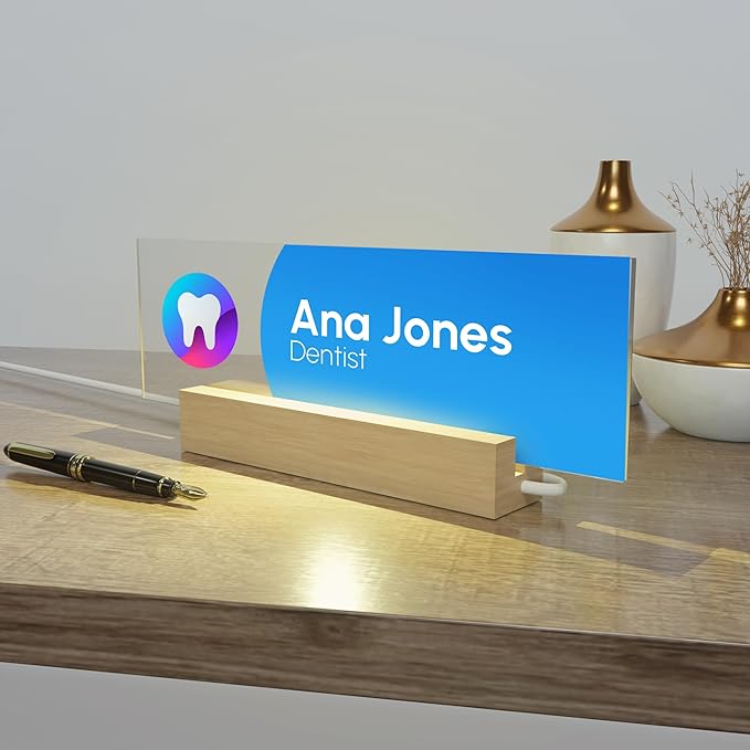 EGD Acrylic Desk Name Plate Personalized with Logo I Custom Office Desk Accessories I Custom Name Plate with Color Options I Cute Office Decor (10 x 3.5 Inch) (2. Acrylic with Logo)