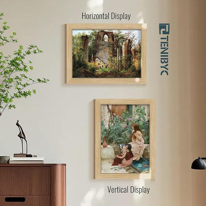 9x12 Frame Set of 3 - Natural Oak, 9 x 12 Wood Picture Frame, HD Tempered Glass, Table or Wall Display