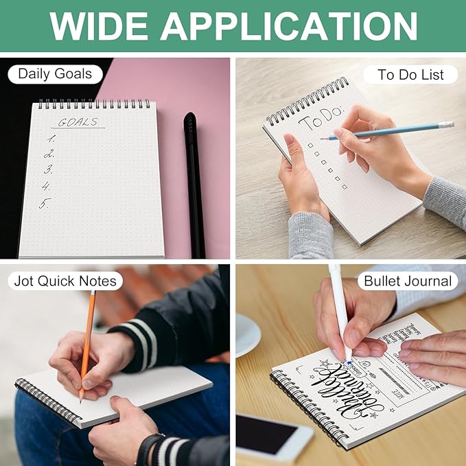 2 Pcs Dot Grid Notebook Top Spiral Notebook A5 Size Bullet Dotted Paper Hardcover Dot Journal 8.3''x 5.8'' 140 Pages Spiral Notepads for Sketching Drawing Writing School Office (Black)