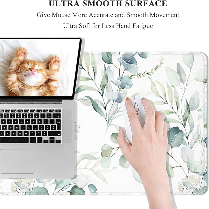 Desk Mat, 32" x 12" XXL Extended Large Gaming Mouse Pad, Desktop Decor Desk Pad, Cute Men Women Office Supplies and Accessories, XL Mouse Mat for Laptop & Keyboard, Minimalism White Flower