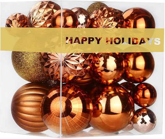 Bronze Christmas Ornaments - Christmas Tree Decorations Shatterproof Hanging Balls for Birthday Wedding Holiday Decor Set of 36pcs, Multi-Sizes(1.6",2.5",3.2")