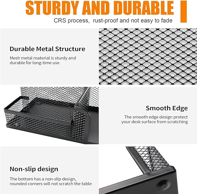 Pen Holder for Desk, Desk Organizers Set-3 Compartments Mesh Pencil Holder with Pencil Pen Cup and Paper Clip holder, Desk Accessories for Marker Craft, Ideal Office School Supplies(3 pack, Black)