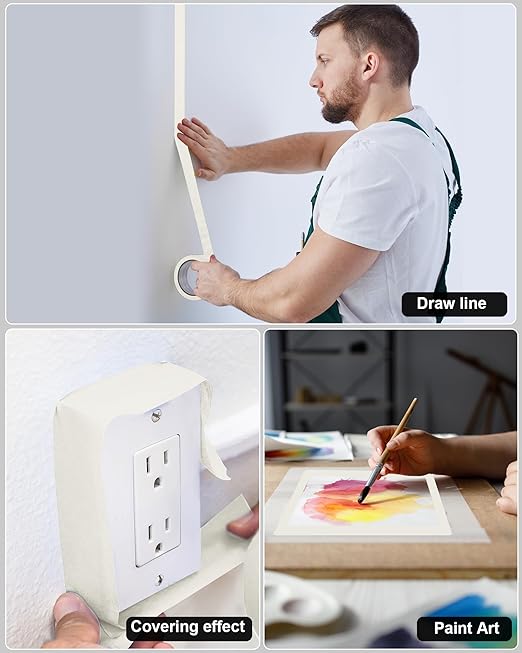 Leelosp 20 Rolls Masking Tape Bulk General Purpose Masking Tape Paint Craft Painter Artist Multi Use School Classroom Supplies, 0.75 Inch x 55 Yards, 1375 Yards Total (Beige)