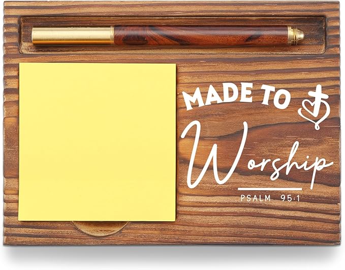 Christian Desk Organizer, Bible Verse Sticky Note Holder, Psalm 95:1 Made to Worship, Religious Gifts for Christians, Pastors, Church Leaders, Believers TZP98