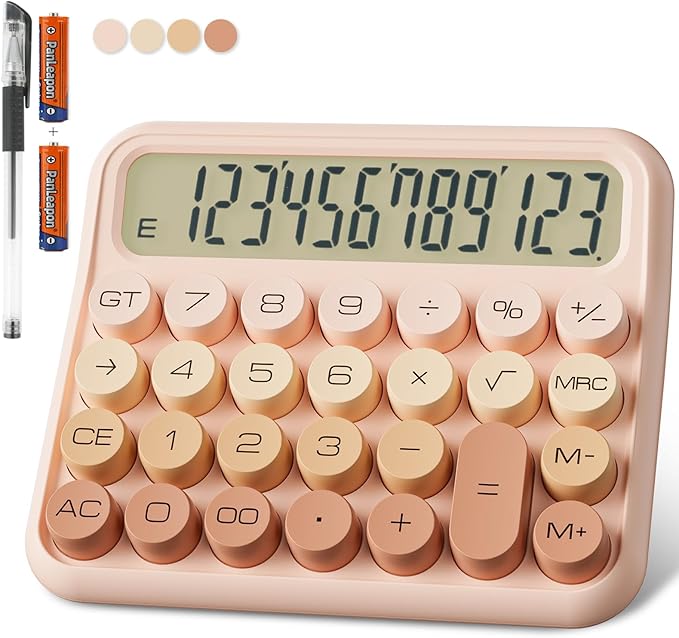 Mechanical Calculator 12 Digit Extra Large 5-Inch LCD Display, DECKLIT Battery Desk Calculator, Big Buttons Easy to Press Office Calculators Desktop, 15°Tilt Screen for Kids Calculator(Gradient Pink)