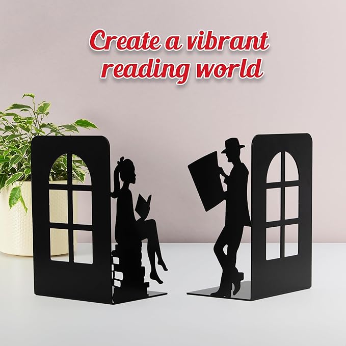 8 inch Lovers Bookends Book Ends for Shelves Decorative,Metal Book End Nonskid Book Holder Book Stopper Home Christmas Decor for Movies/CD/Video Games Christmas Decorations Gift(Set of 2)