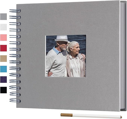 8 x 8 Inch Small DIY Scrapbook Photo Album with Window Design Cover 80 Pages Craft Paper Memory Book for Weeding Family Travel and Baby (Gray)